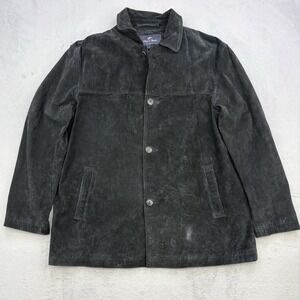 Newport Harbor Leather Jacket Mens XL Black Button Up Collared Heavyweight